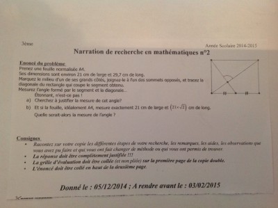 Narration de recherche;Maths