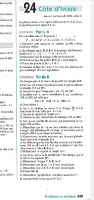 Je n'arrive plus à continuer à partir de la questions 3 de la partie B .<br />Pour le a) j'ai dit qu'il n'ya qu'une seule similitude qui transforme le IAB en EFG , cette similitude c'est f donc g= f . Et en composant avec la réciproque de h j'obtiens la rotation de centre O' qui laisse effectivement invariant IAB , cependant je doute de mon raisonnement.<br />Pour le b) je ne trouve qu'une seule rotation et je n comprend pas la question c) <br />Le reste je ne l'ai pas encore traité .<br /><br />Je vous prie de bien vouloir m'aider au plus vite , c'est important pour moi , merci .
